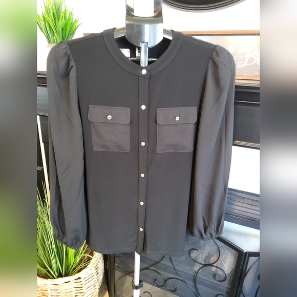 Anne Klein Black Sheer Sleeve Top - Picture 4 of 8